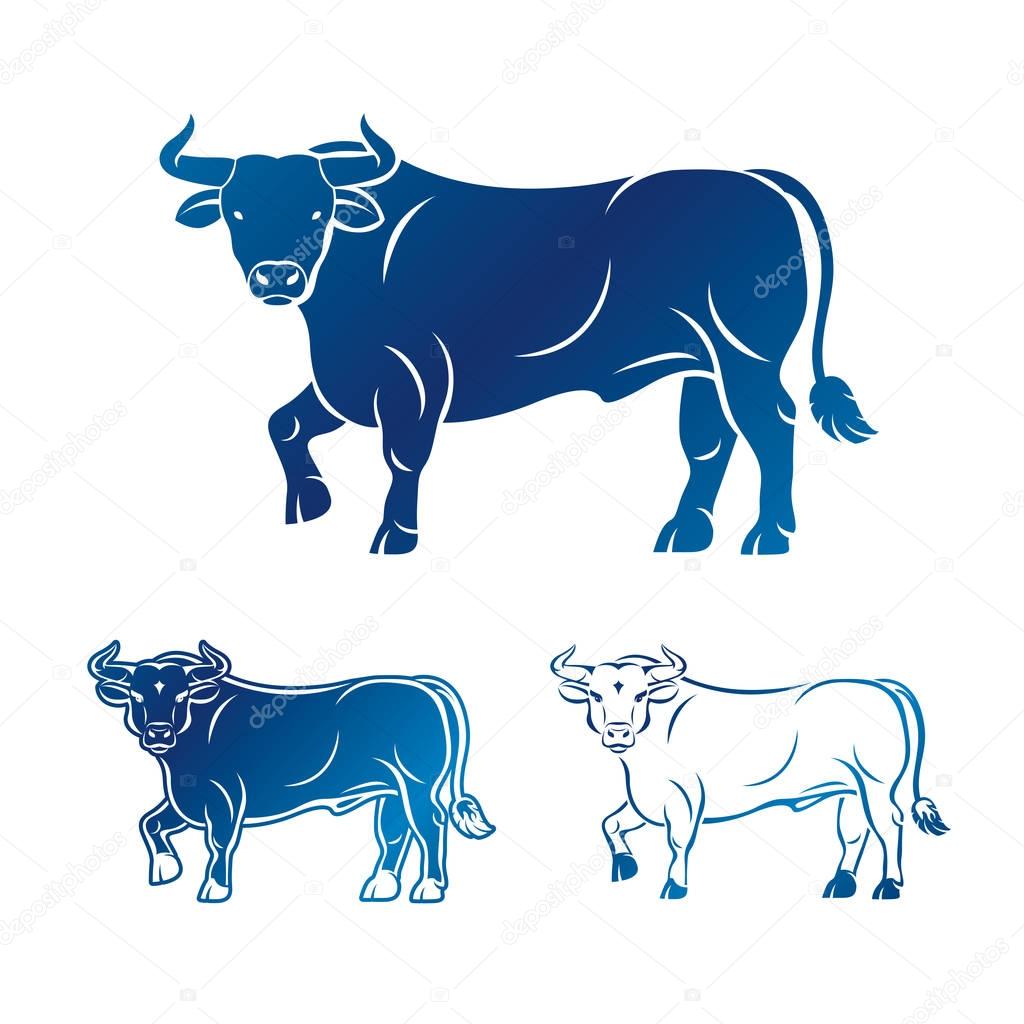 Bull ancient emblems elements set. 