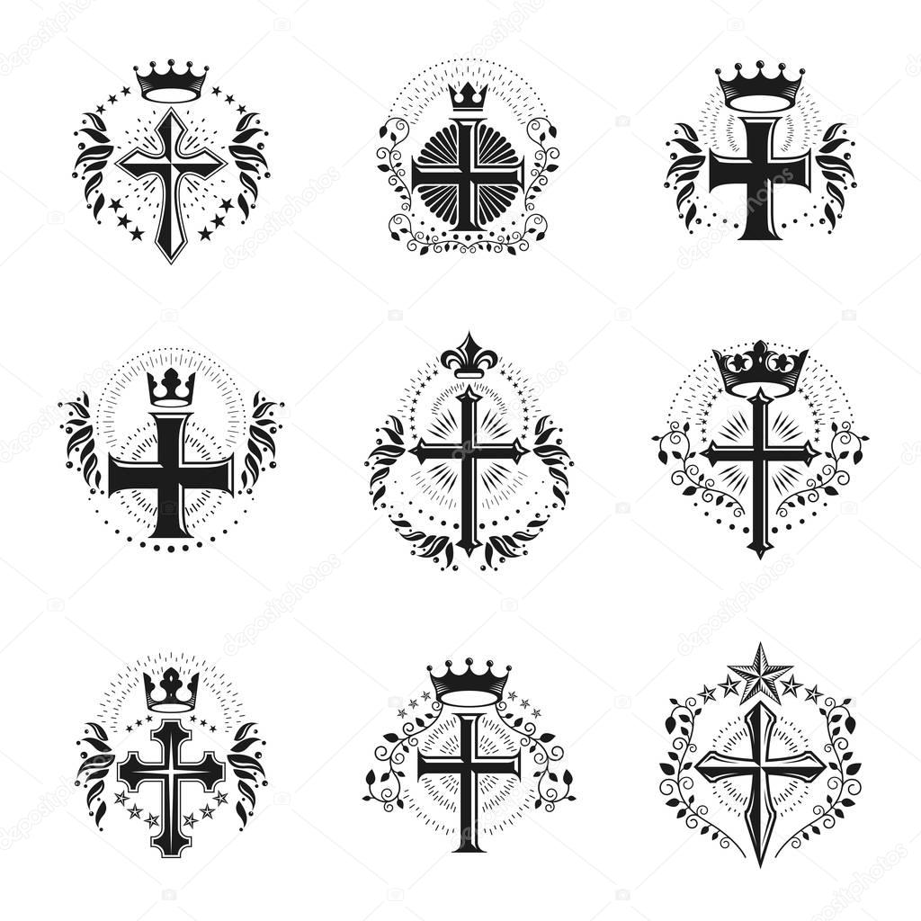 Crosses of Christianity emblems set