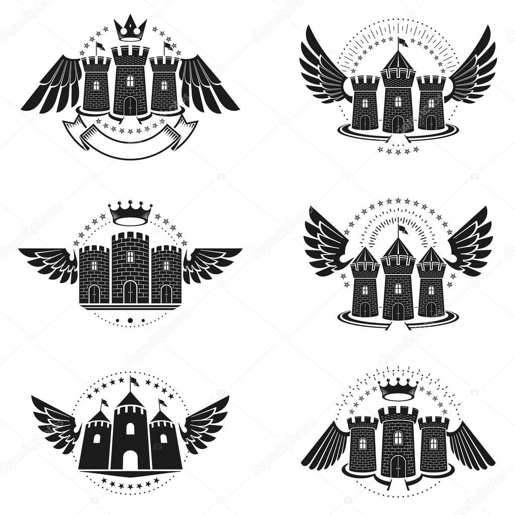 Ancient Bastions emblems set. 