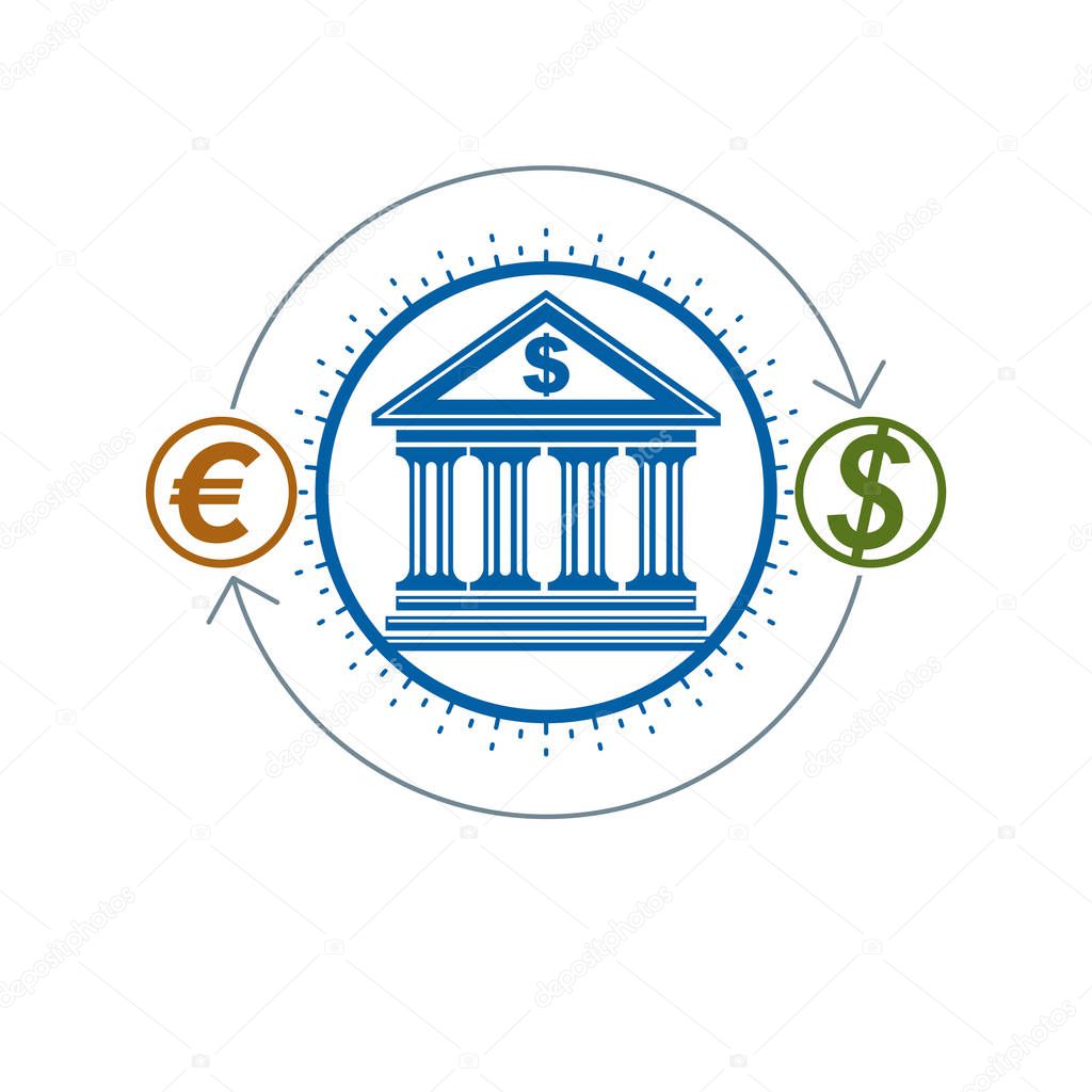 Banking and Finance conceptual logo, unique vector symbol. Banking system. The Global Financial System. Circulation of Money.