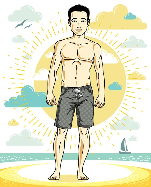 Pohledný muž na pláži — Stockový vektor