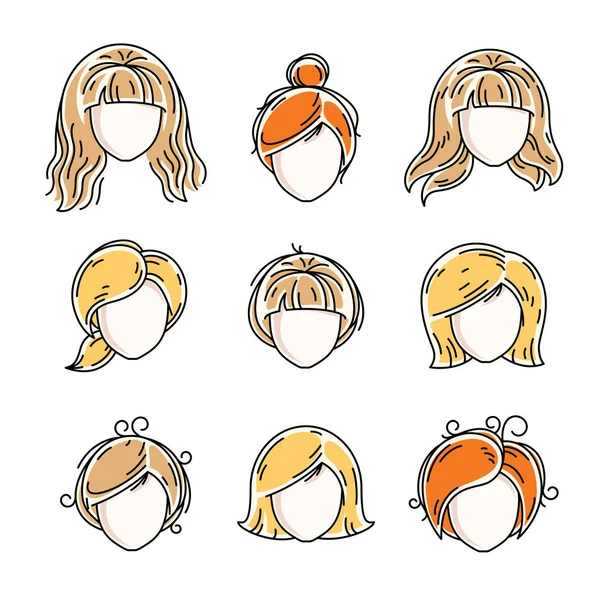 Collection of women faces — Stock Vector