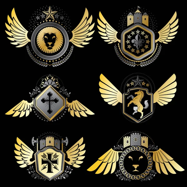 Colección de logos de escudo de armas vintage — Vector de stock