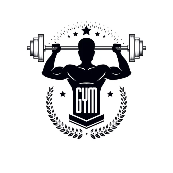 Logotipo gimnasio de levantamiento de pesas — Vector de stock
