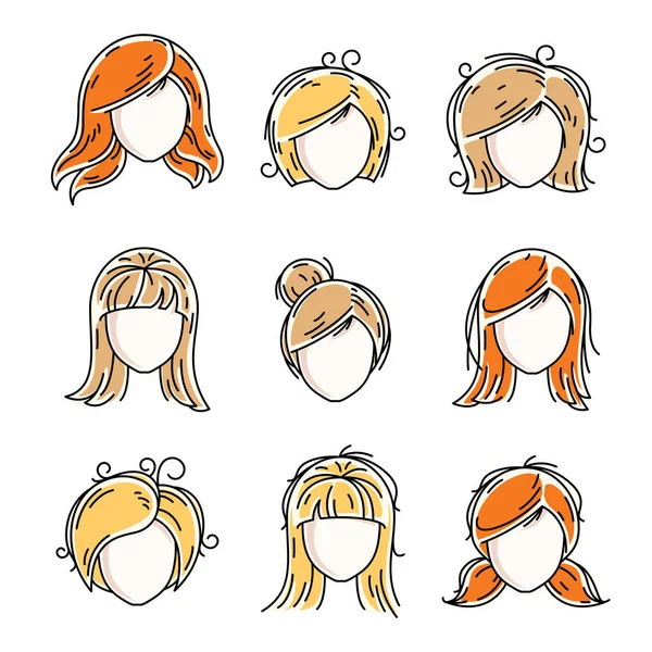 Collection of women faces — Stock Vector