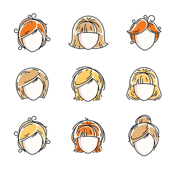 Collection of women faces — Stock Vector