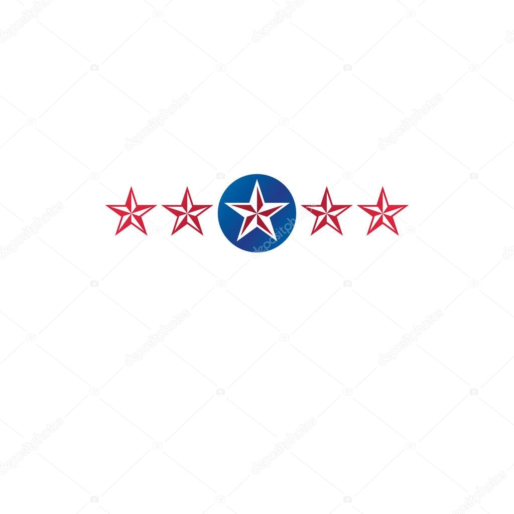 5 stars emblem, ranking symbol. Heraldic Coat of Arms decorative logo isolated vector illustration