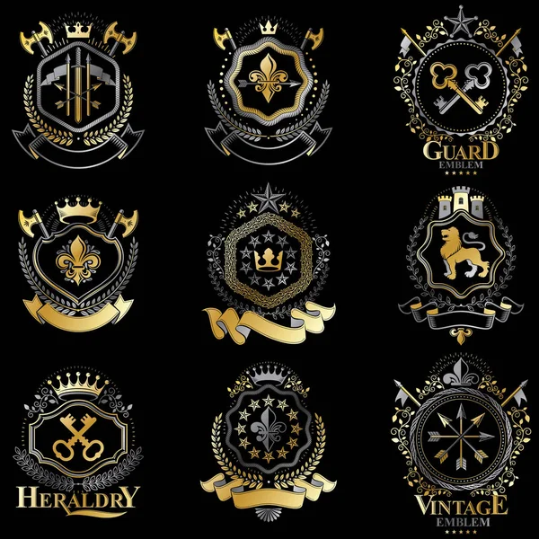 ビンテージの紋章のロゴのコレクション — ストックベクタ