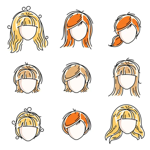 Insamling av kvinnor ansikten — Stock vektor
