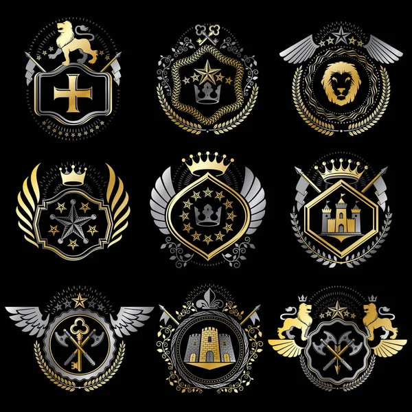 Ensemble de logos héraldiques de luxe — Image vectorielle