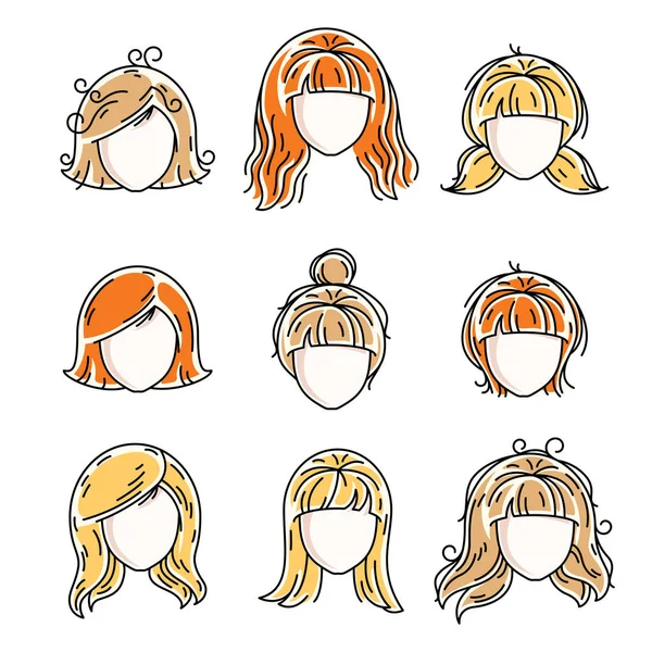 Collection of women faces — Stock Vector