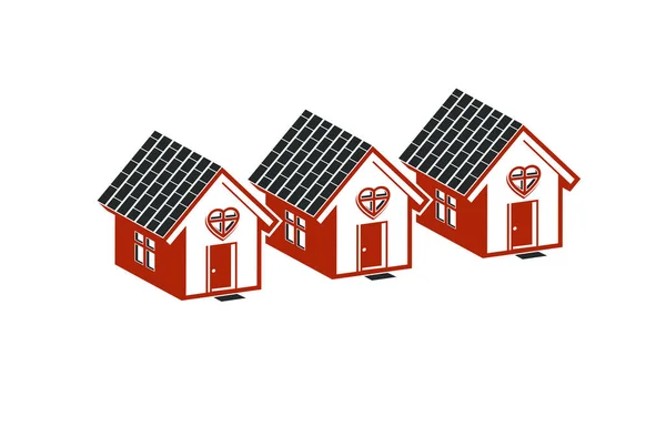 Simple cottages with heart symbol — Stock Vector