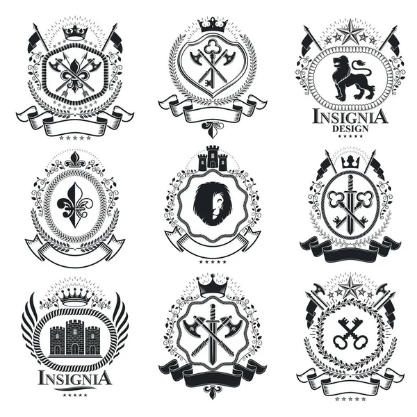 Vintage decoratieve emblemen composities — Stockvector