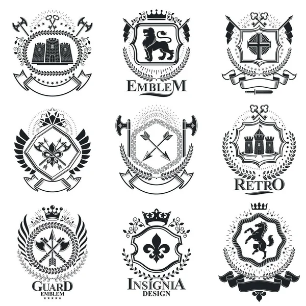 Composiciones de emblemas decorativos vintage — Vector de stock