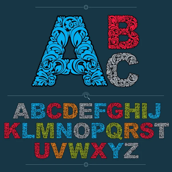 Alfabeto floreale sans lettere serif — Vettoriale Stock