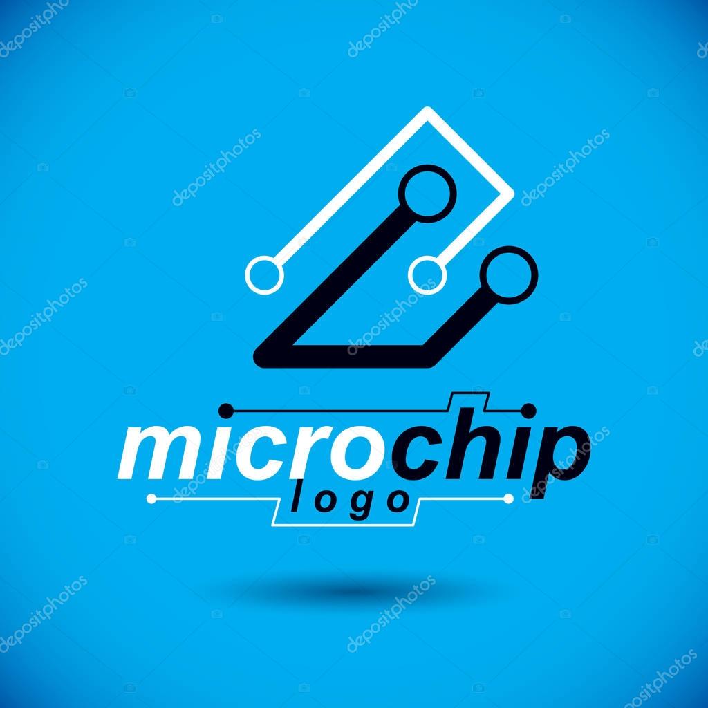 Technology communication cybernetic element. Vector abstract circuit board. Electronic microprocessor logo.