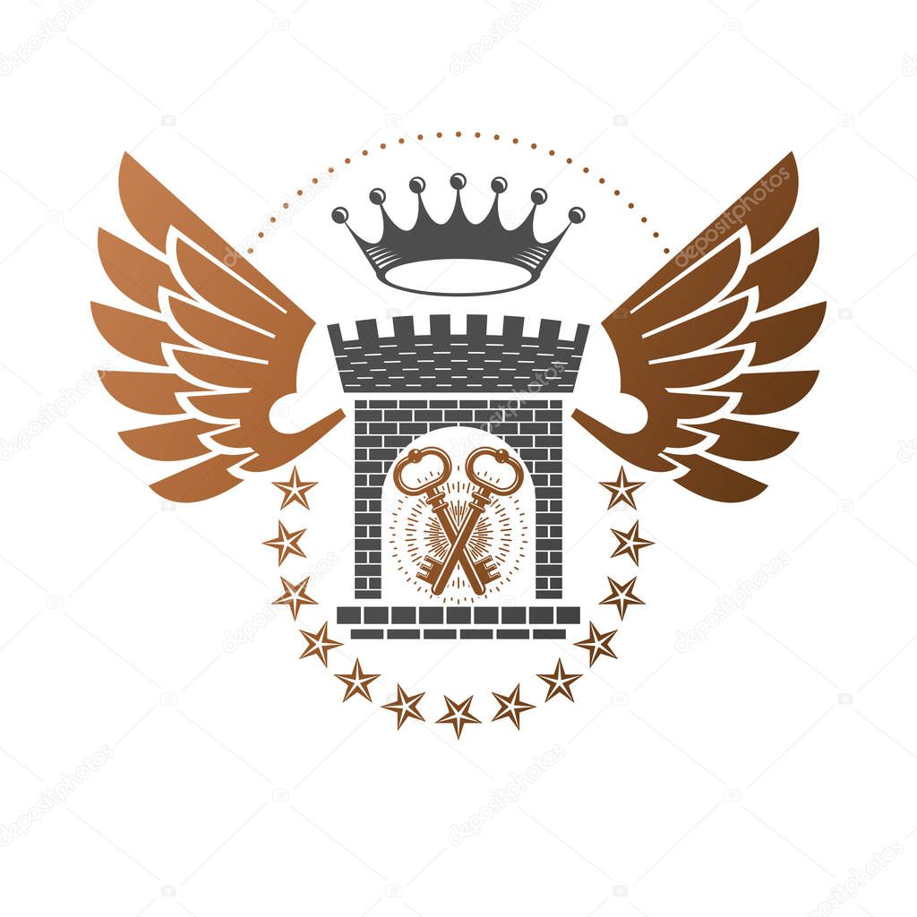 Ancient Bastion emblem. Heraldic vector design element. Retro style label, heraldry logo. Ornate logotype on isolated white background.