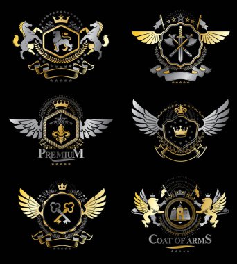 Vintage Hanedanlık armaları tasarım şablonları