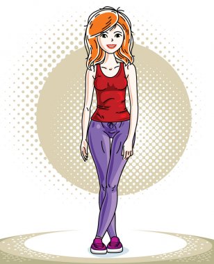 Küçük karikatür Kızıl saçlı kadın
