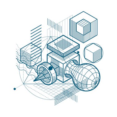 3B şekiller kompozisyon soyut, izometrik arka plan vektör. Com