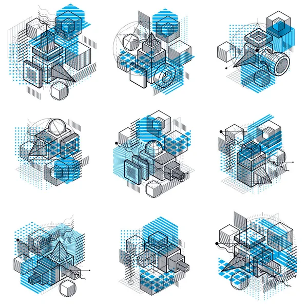 Isometric abstraction with elements — Stock Vector