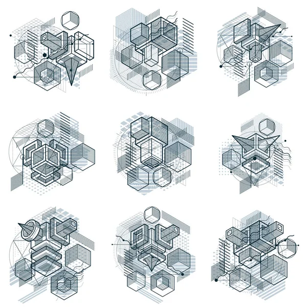 Compositions abstraites de formes 3D, arrière-plans isométriques vectoriels. C — Image vectorielle