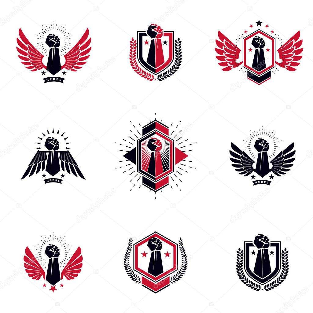 Vector illustration design of Strong fist of muscular man. Best fighter symbol, triumph concept.
