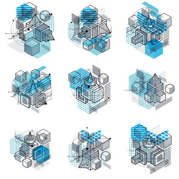 Abstracción isométrica con elementos — Vector de stock