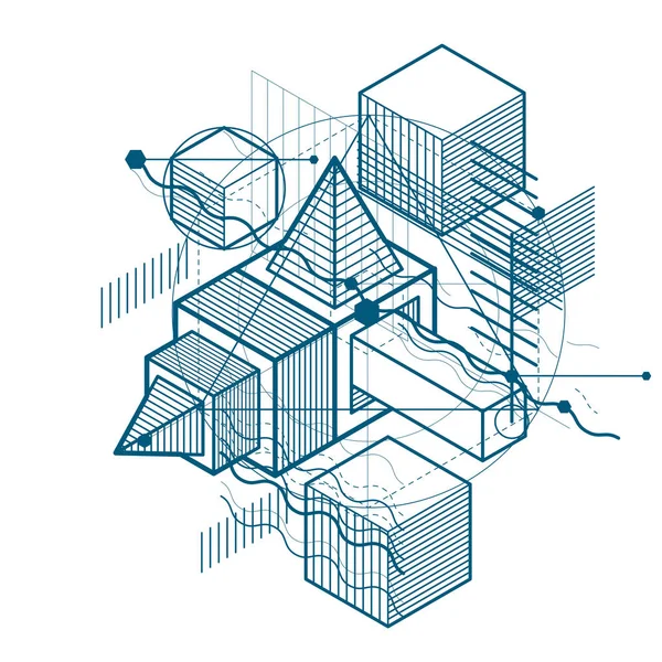 Abstrakt 3d former sammansättning, vektor isometrisk bakgrund. Com — Stock vektor