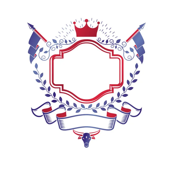 Emblem med majestätisk krona och flaggor. — Stock vektor