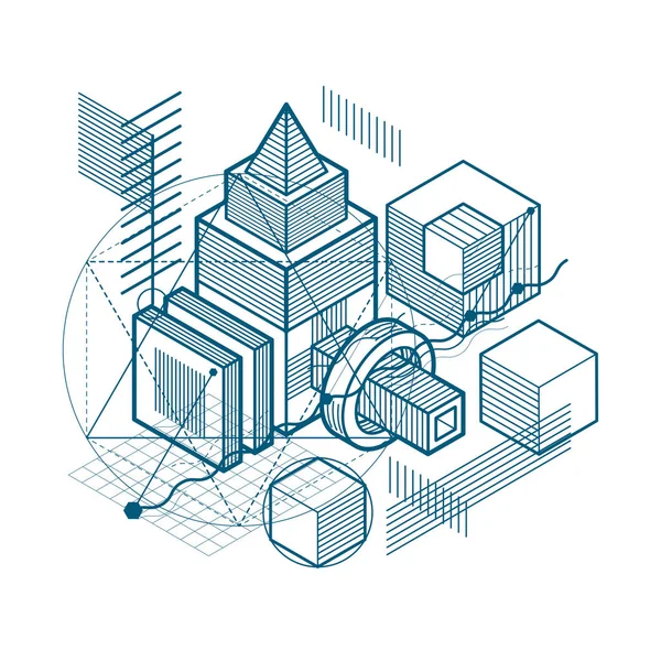 Astrazione isometrica con elementi — Vettoriale Stock