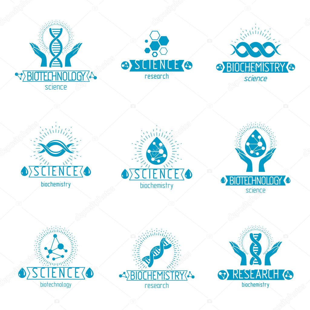 Vector illustration design of model of human DNA, double helix. Bioengineering and genetics conceptual vector logo, laboratory research symbol.