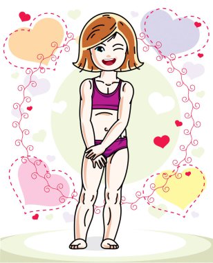 Sevimli küçük Kızıl saçlı kız casual modern giyimleri 