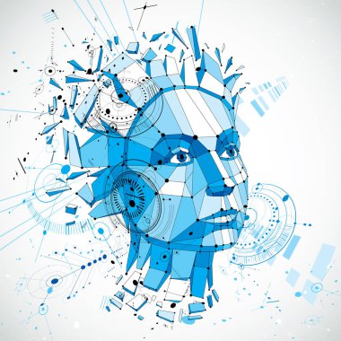 Yapay zeka kafa, düşük Poli tarzı 3d vektör tel kafes