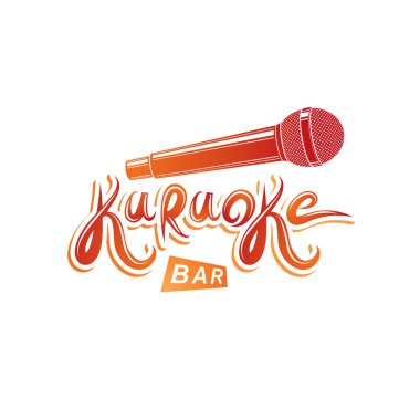 Karaoke bar yazı, vektör mikrofon amblemi. 