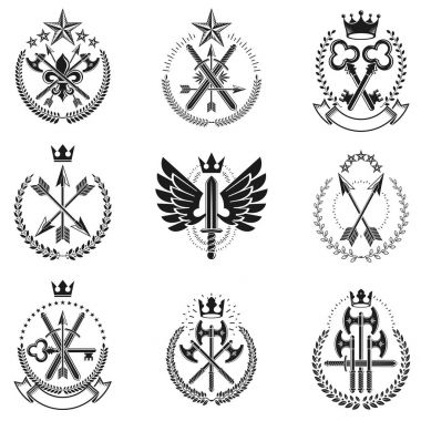 Vintage silah Amblemler ayarla