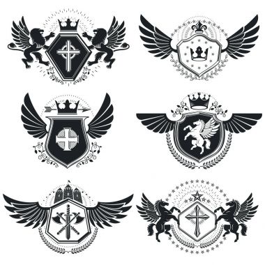 Vintage Hanedanlık armaları tasarım şablonları