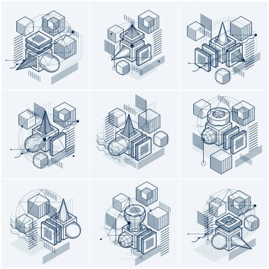 izometrik elemanları ile geometrik desenler