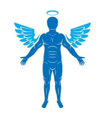 İnsan, atlet Melek kanatları kullanılarak yapılan vektör çizim