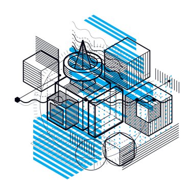 farklı öğeler ile izometrik tasarım