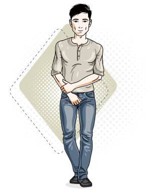 Mutlu brunet genç adam