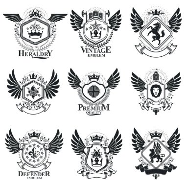 Vintage Hanedanlık armaları tasarım şablonları