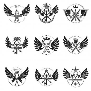 Vintage silah Amblemler ayarla