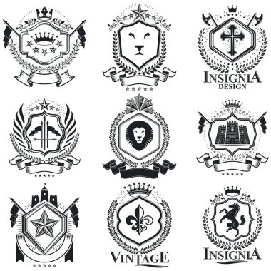 Vintage Hanedanlık armaları tasarım şablonları, vektör Amblemler.