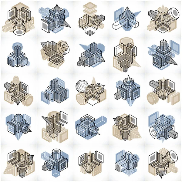 Colección de diferentes construcciones de ingeniería, vectores abstractos — Vector de stock