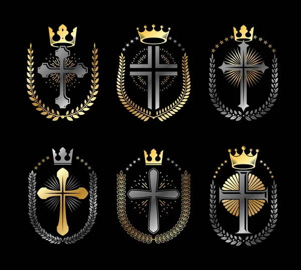 Embleme religiöser Kreuze gesetzt — Stockvektor