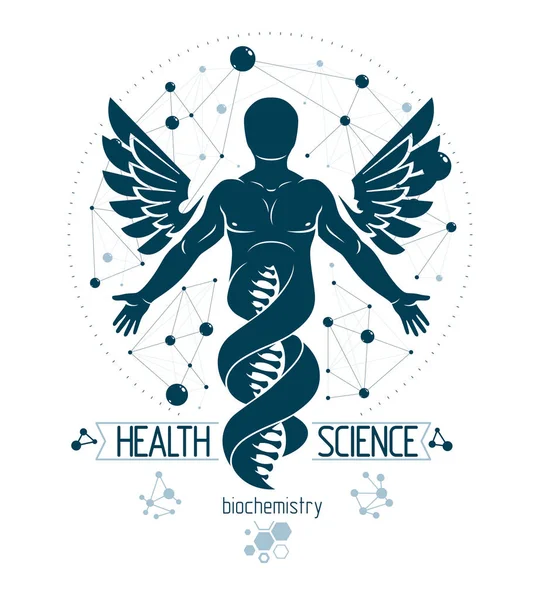 Vektorgrafische Illustration eines starken Mannes, dargestellt als dna — Stockvektor