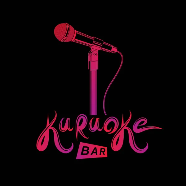 Karaoké bar écriture, équipement de microphone scène . — Image vectorielle
