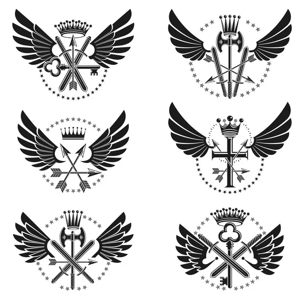 Vintage våben emblemer sæt – Stock-vektor