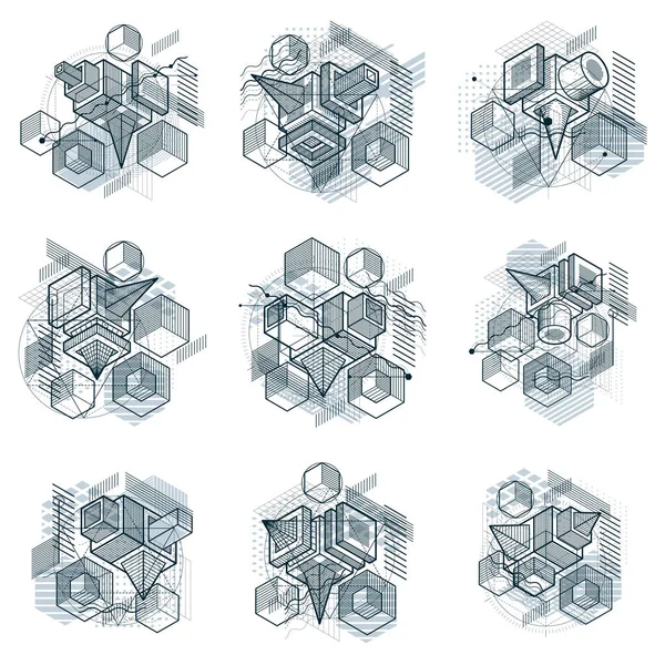 Desenhos geométricos com elementos isométricos —  Vetores de Stock